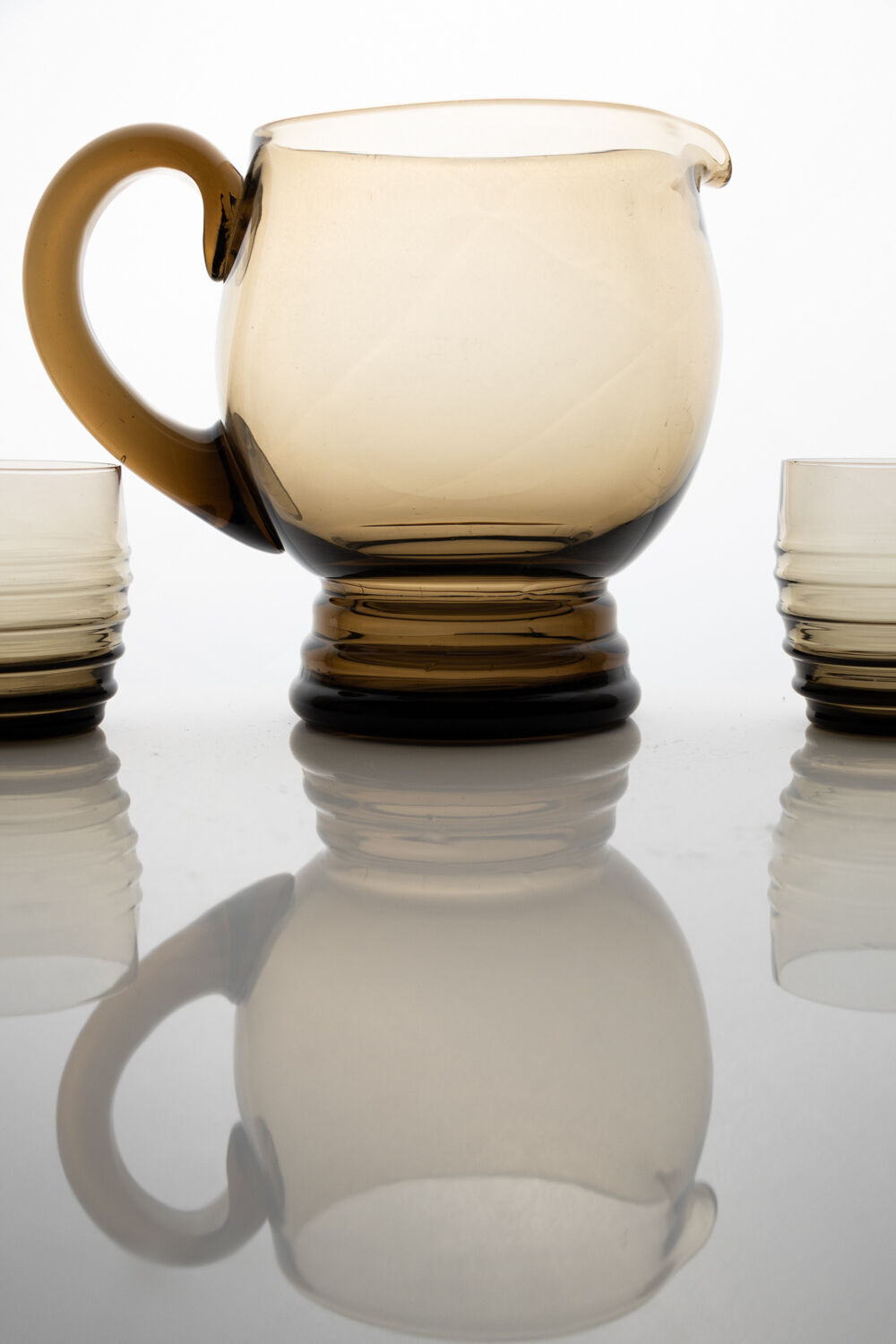 Vintage decanting set in smoked glass