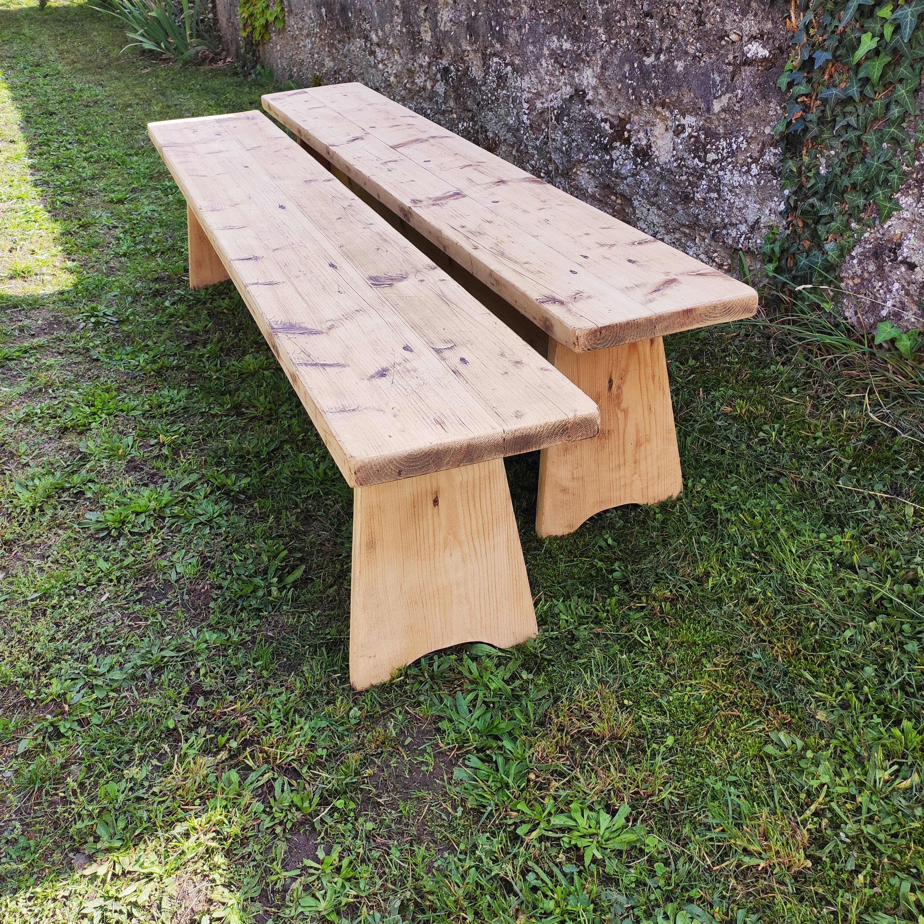 Paire de bancs de ferme bois massif 2 M