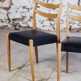 Pair of Scandinavian chairs in teak and faux leather, 1960.