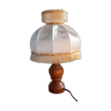 Table lamp foot turned wood, lampshade dome with collar and fringes, 50's years