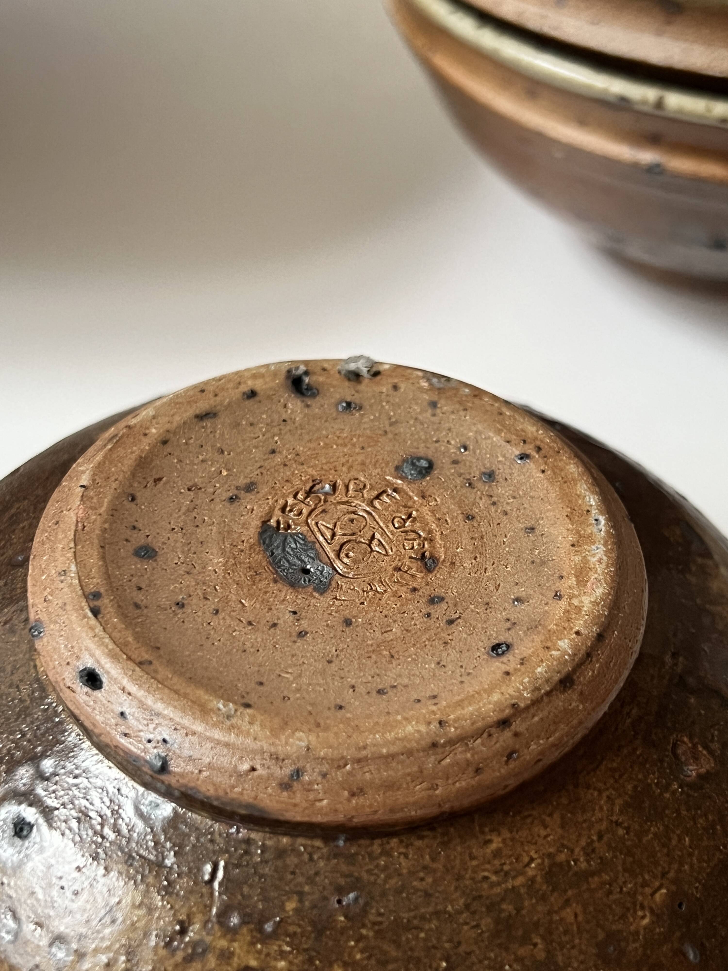 Ceramic ramekins/bowls, stoneware, pyrite, La Borne, France, 1970