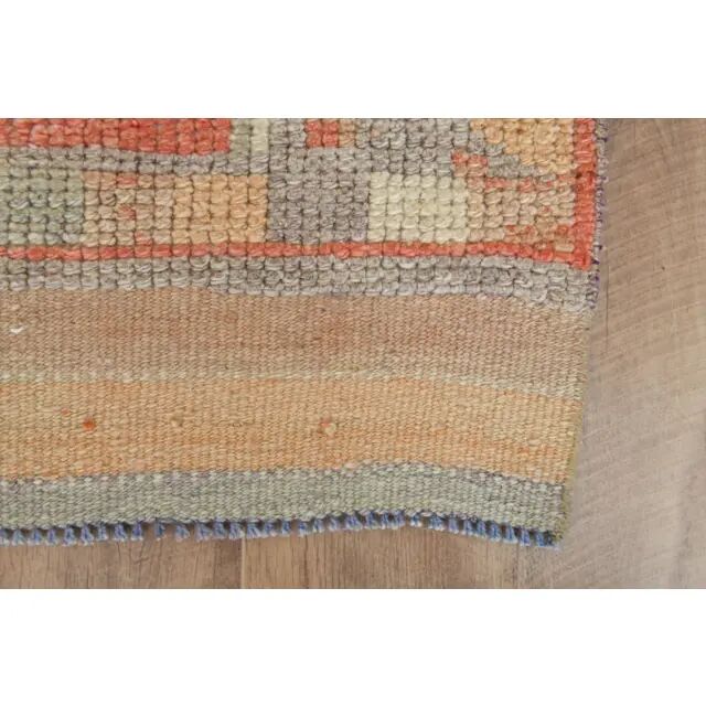 1970s Turkish Oushak Handmade Wool Cotton Orange Runner Rug 92x348