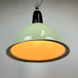 Industrial soviet light green enamel pendant lamp, 1960s