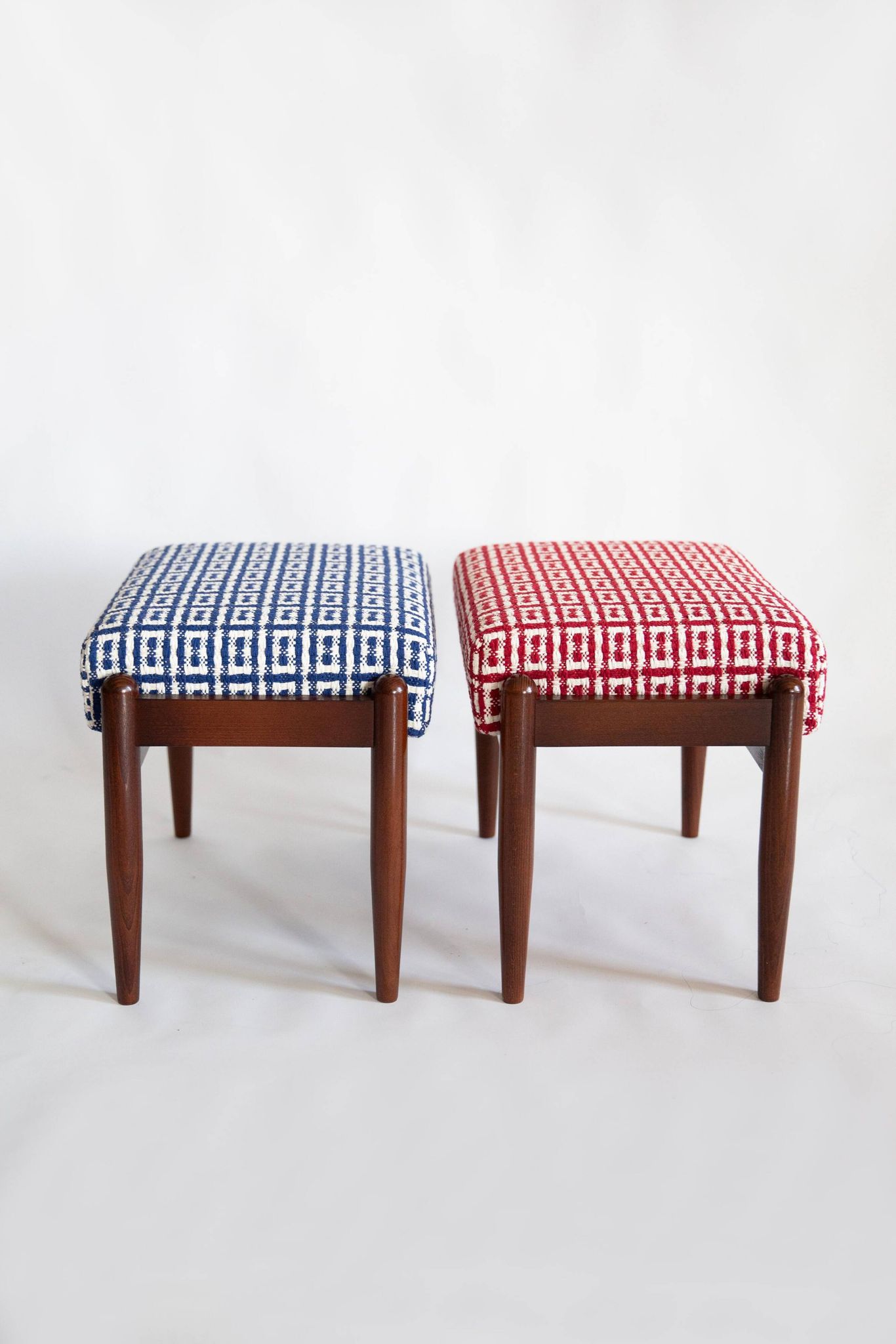 Mid Century GFM stool pair in Dedar Jacquard Tweed, E. Homa, Europe, 1960s