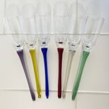 Set of 6 Vintage Champagne Flutes with Stand, German Handblown Glass