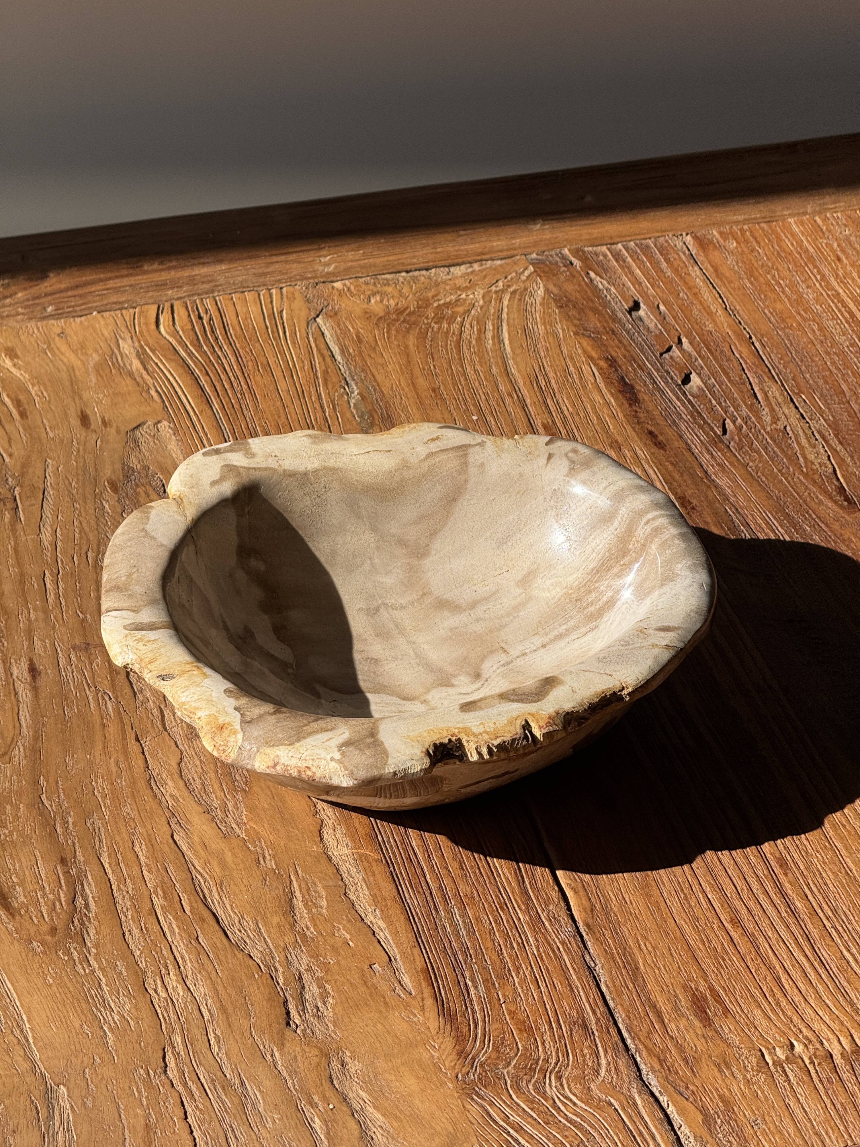 Round beige petrified wood bowl D21- 3780