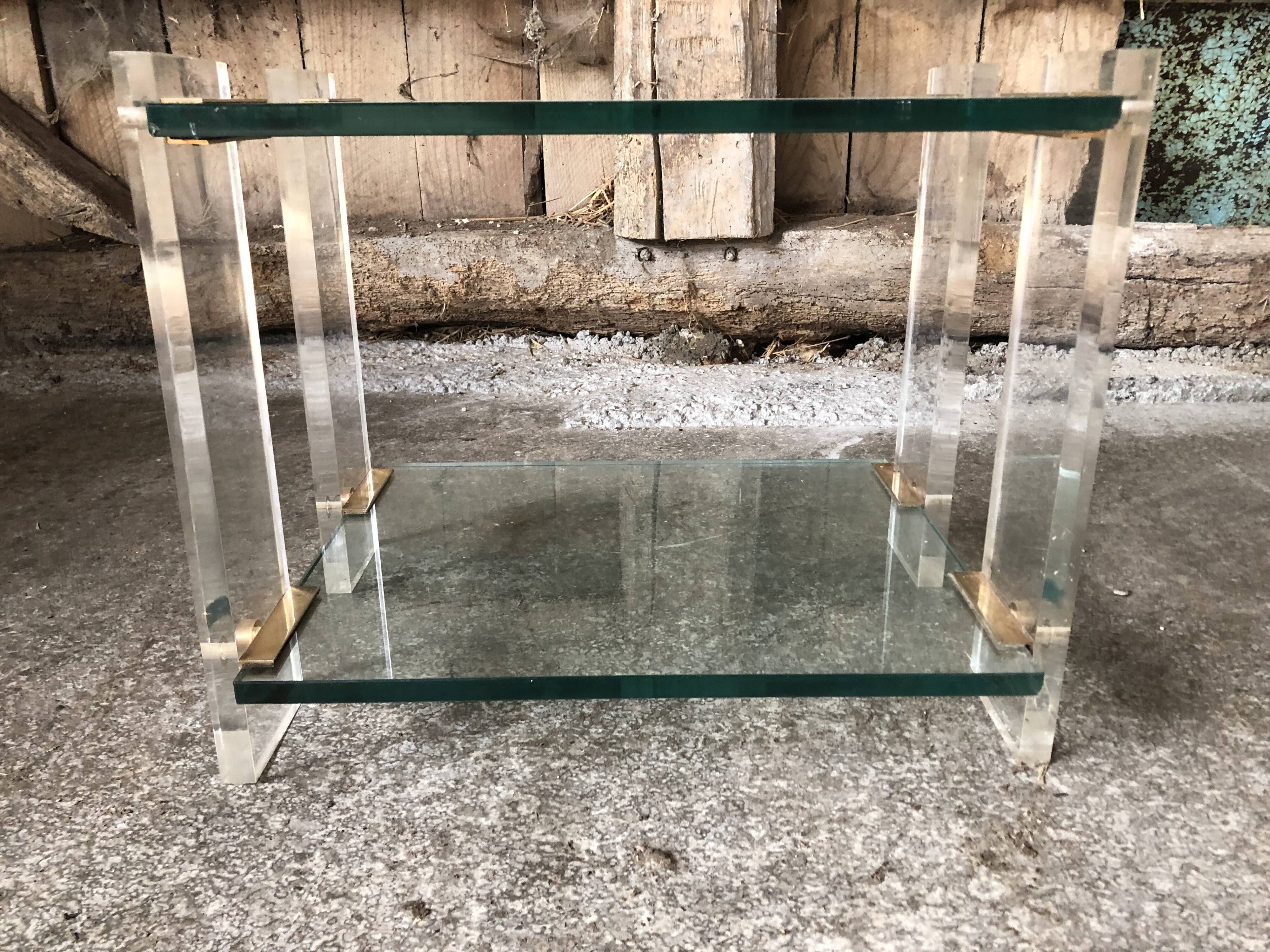 Pair bedside design plexi + brass + vintage glass trays