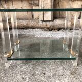 Pair bedside design plexi + brass + vintage glass trays