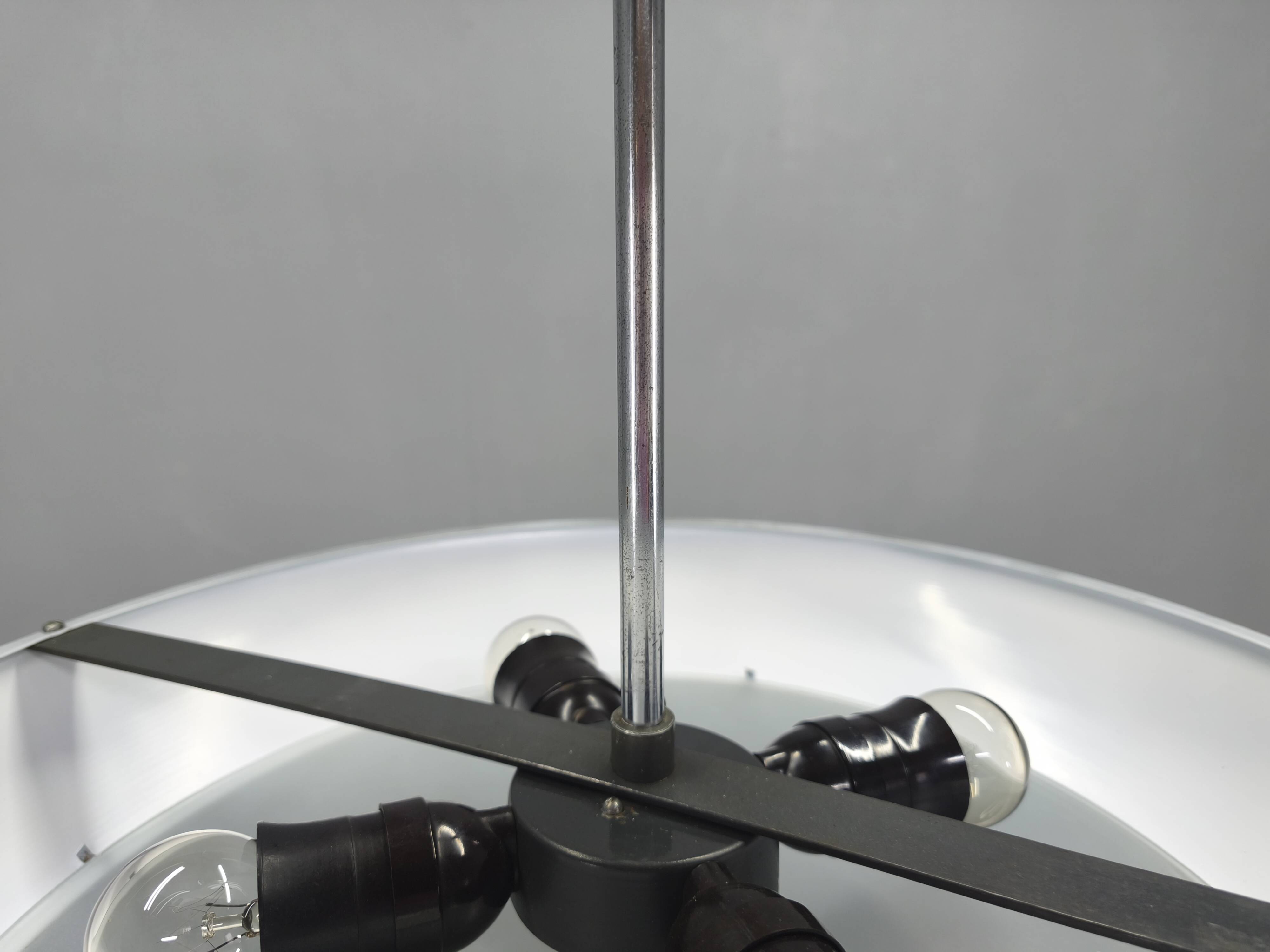 Bauhaus UFO Chandelier by Drupol, Chrome Glass Pendant, 1940s