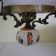 Hanging lamp of the 1950s, white opaline shade and porcelain decoration