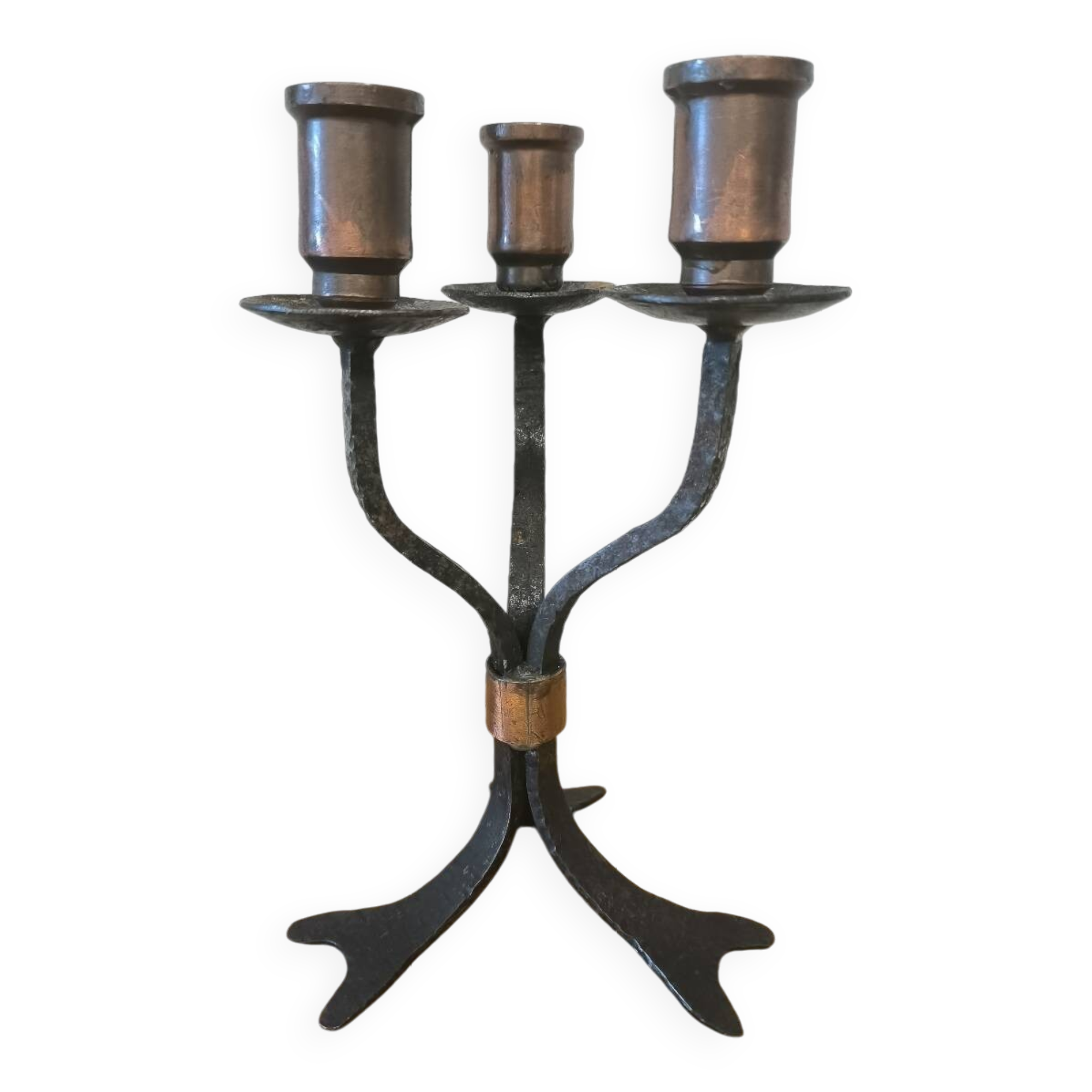 Wrought iron and copper candlestick