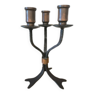 Bougeoir en fer forgé et cuivre