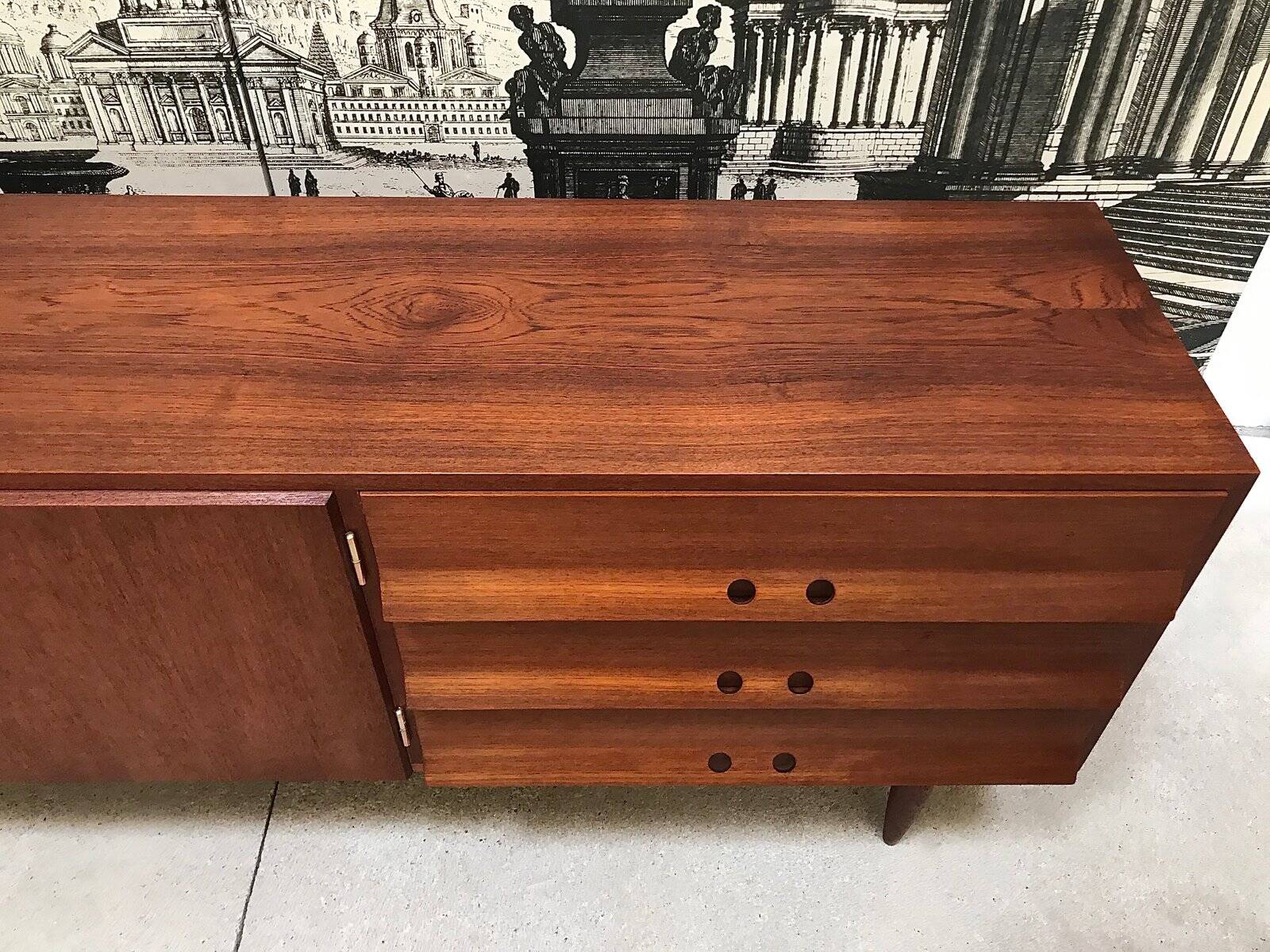 Mid-Century Modern Teak sideboard with brass handles, Germany 1960s