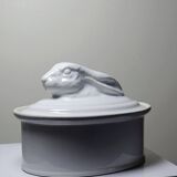 Large vintage white earthenware terrine with hare or rabbit head