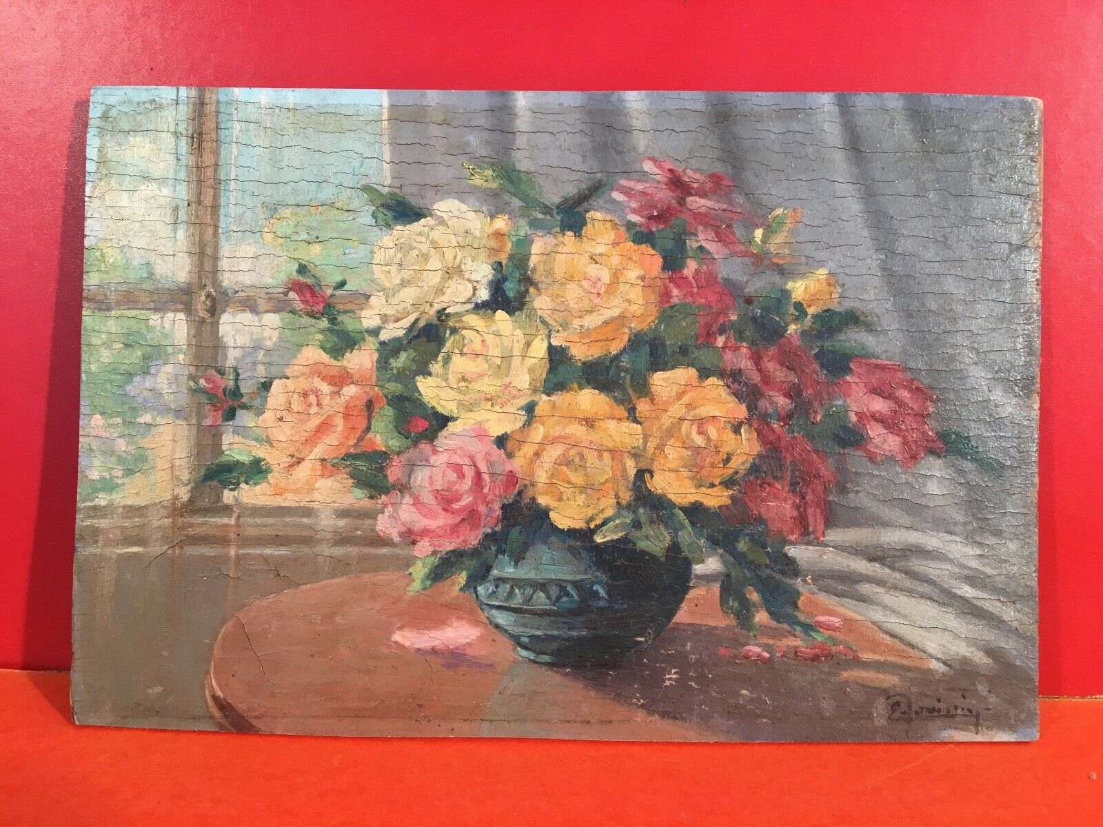 Still life oil on flower bouquet panel