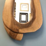 Miroir ovale sculpté en bois d’olivier 1960 - 30x54cm