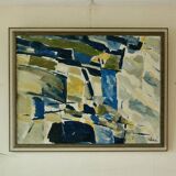 Original mid-century Swedish oil on canvas – “Abstract Composition” by Tryggve Örn – vintage & framed, 52.5 × 67 cm