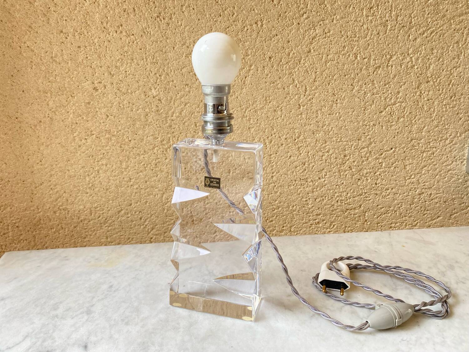 Vintage Sèvres crystal lamp base, Bauhaus/Art Deco design