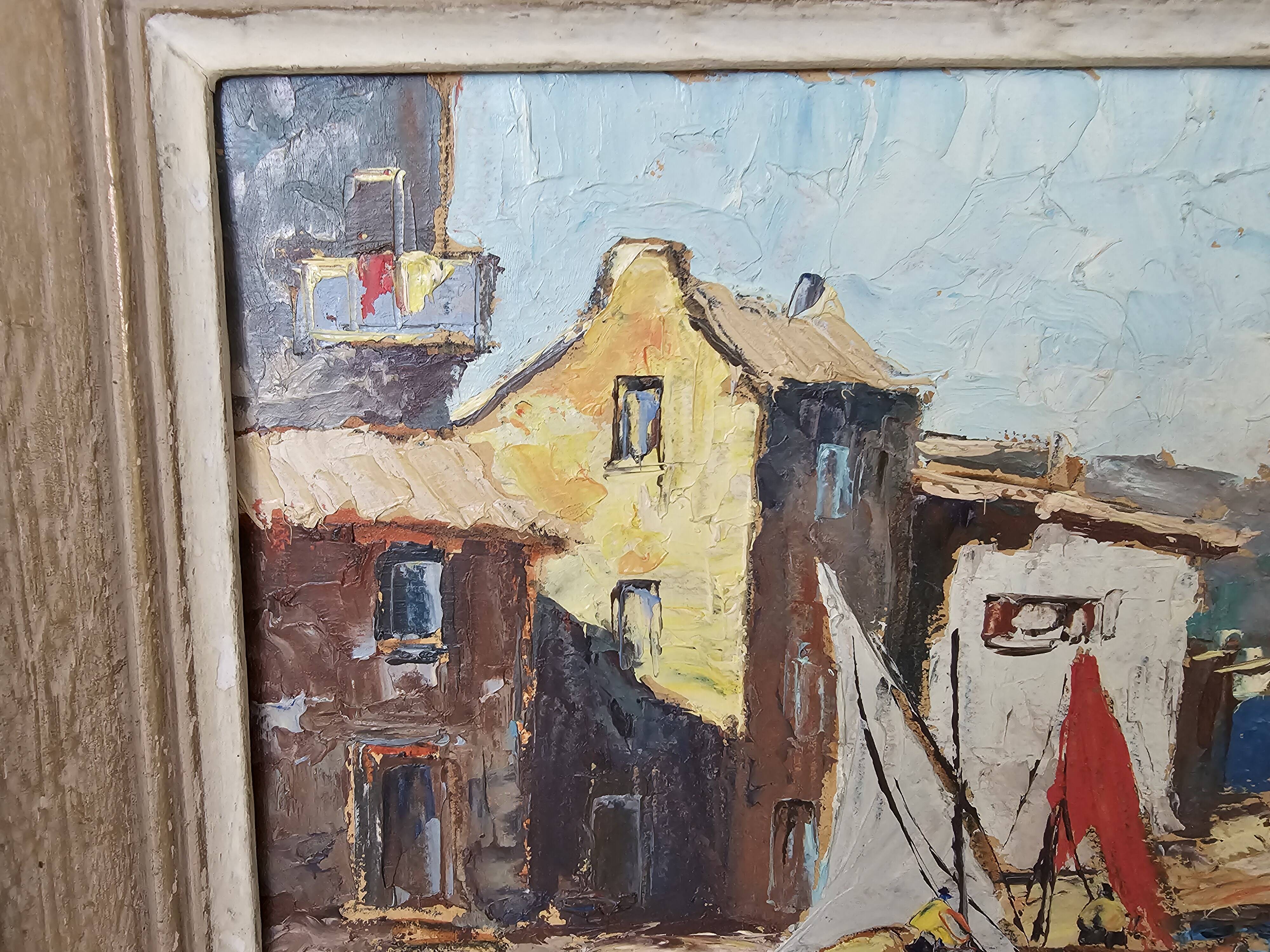 Oil Painting on Cardboard Saint Tropez - La Ponche signed Louis Millet - 60's