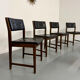 Lot of 6 Scandinavian design chairs in wood and black faux leather an70.