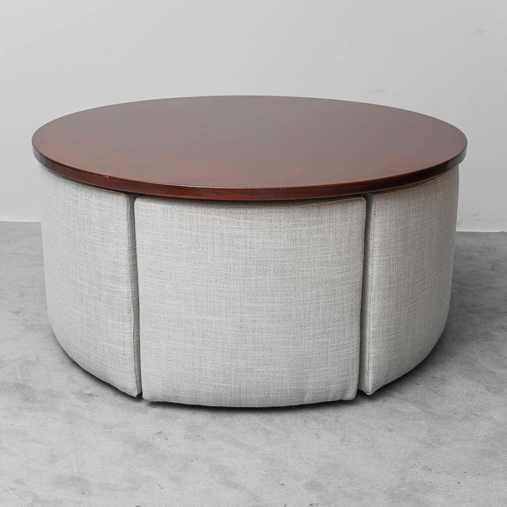 Vintage round dining set with 6 chairs, 1970s modernist