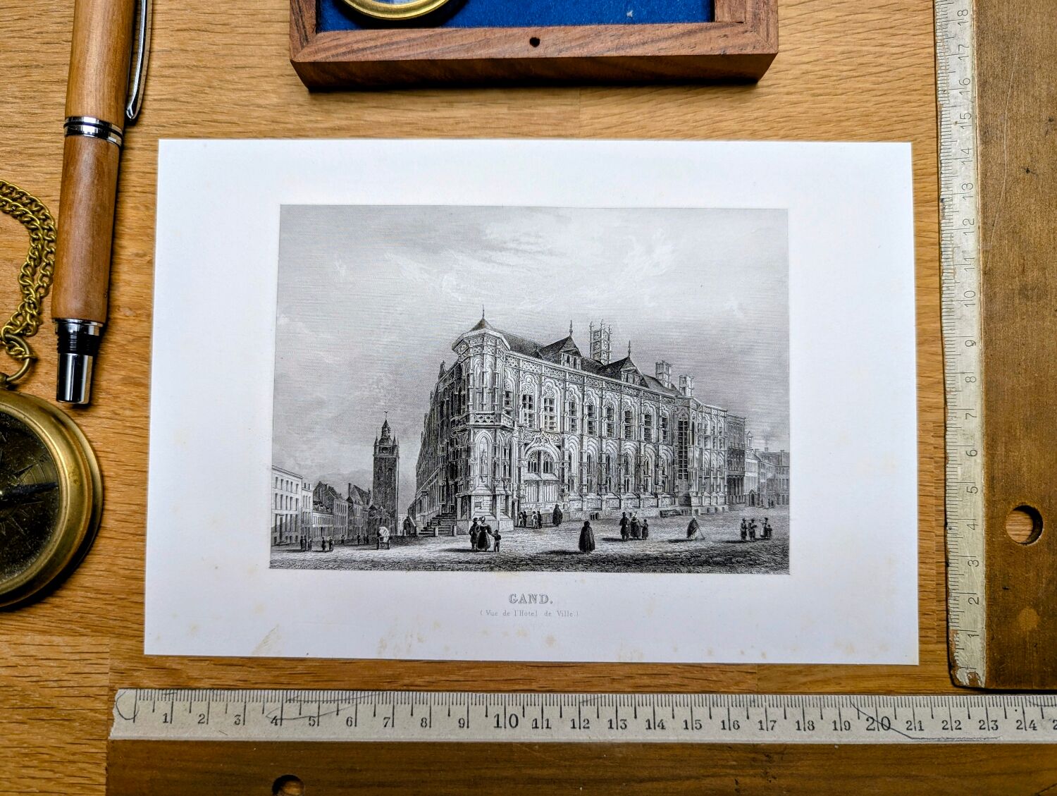 Ghent, Belgium, old engraving, printed in 1841.