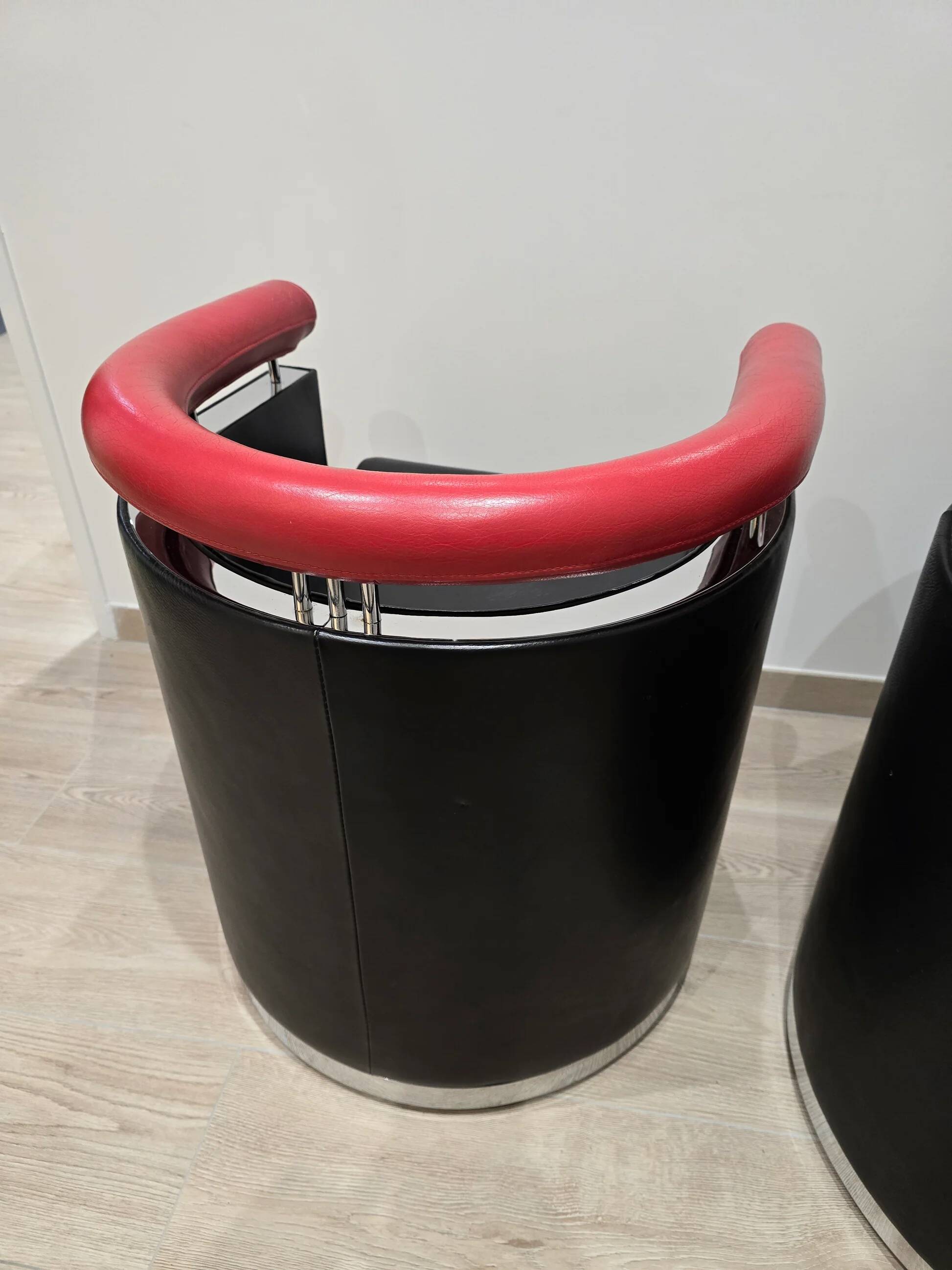 80's design leather and chrome metal armchairs