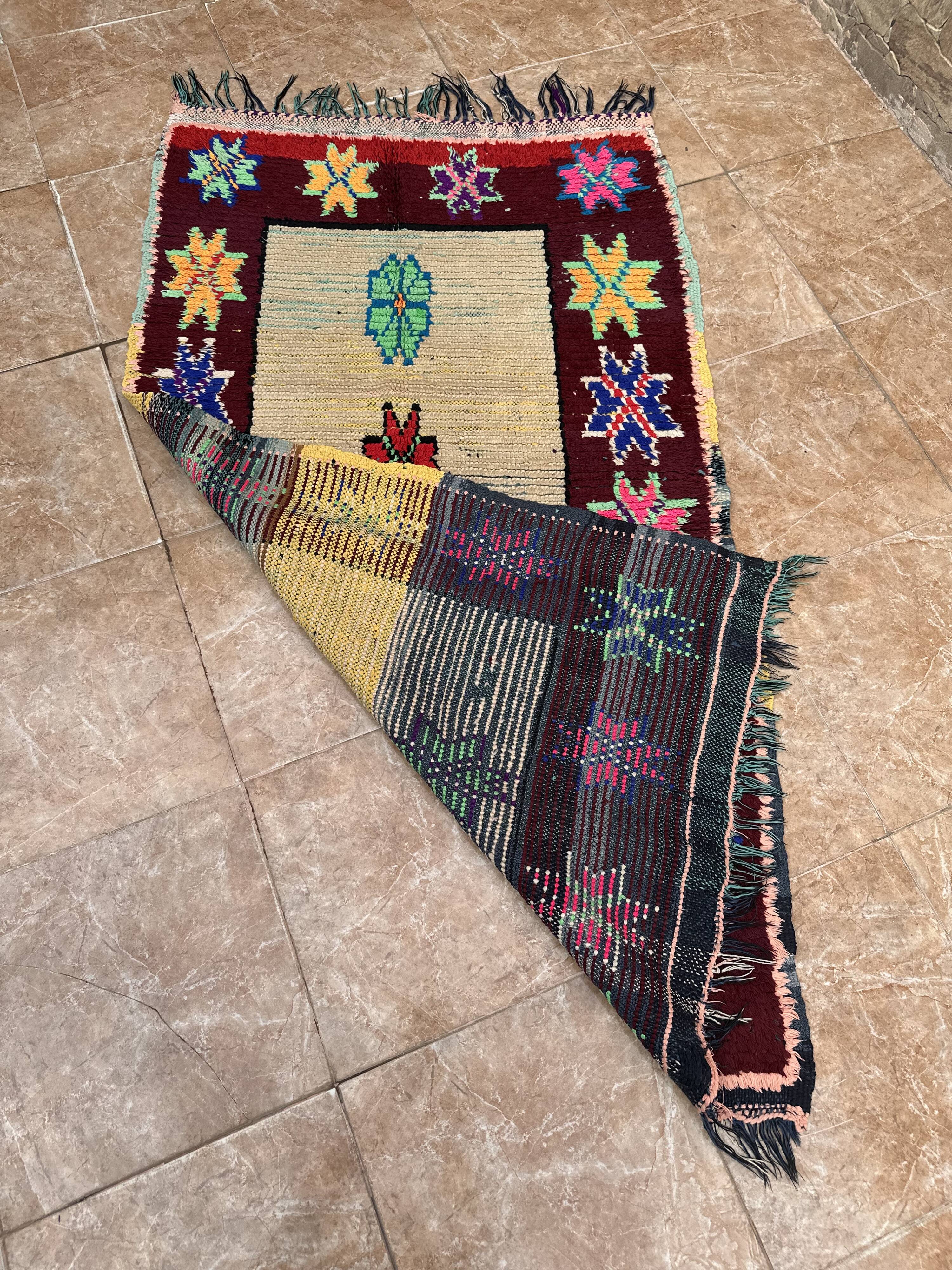 Unique Moroccan Rug - Vintage Art Deco Rug - Boucharouit Rug