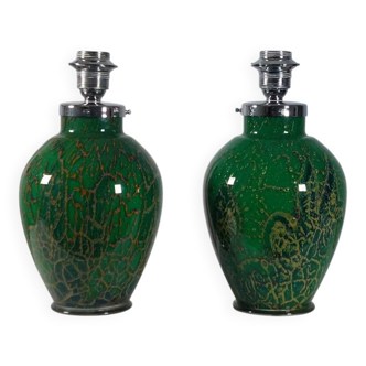 Pair of chrome glass table lamps Ikora WMF Art Deco Karl Wiedmann 1930