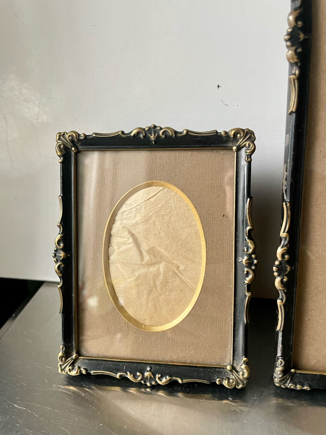 Pair of English Antique Metal Picture Frames in 2 different sizes