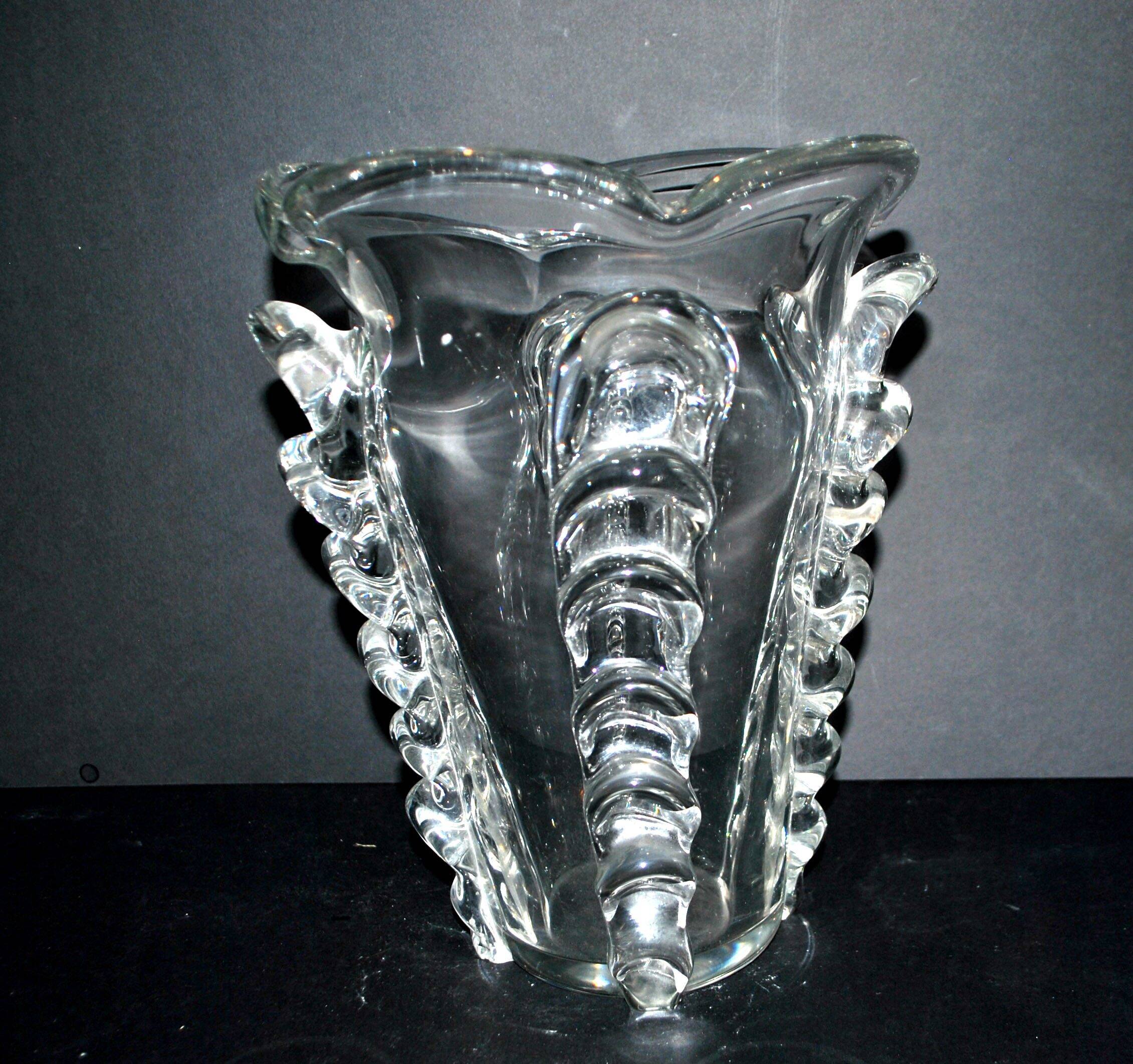 Vintage Vallerysthal blown crystal vase H26.5cm
