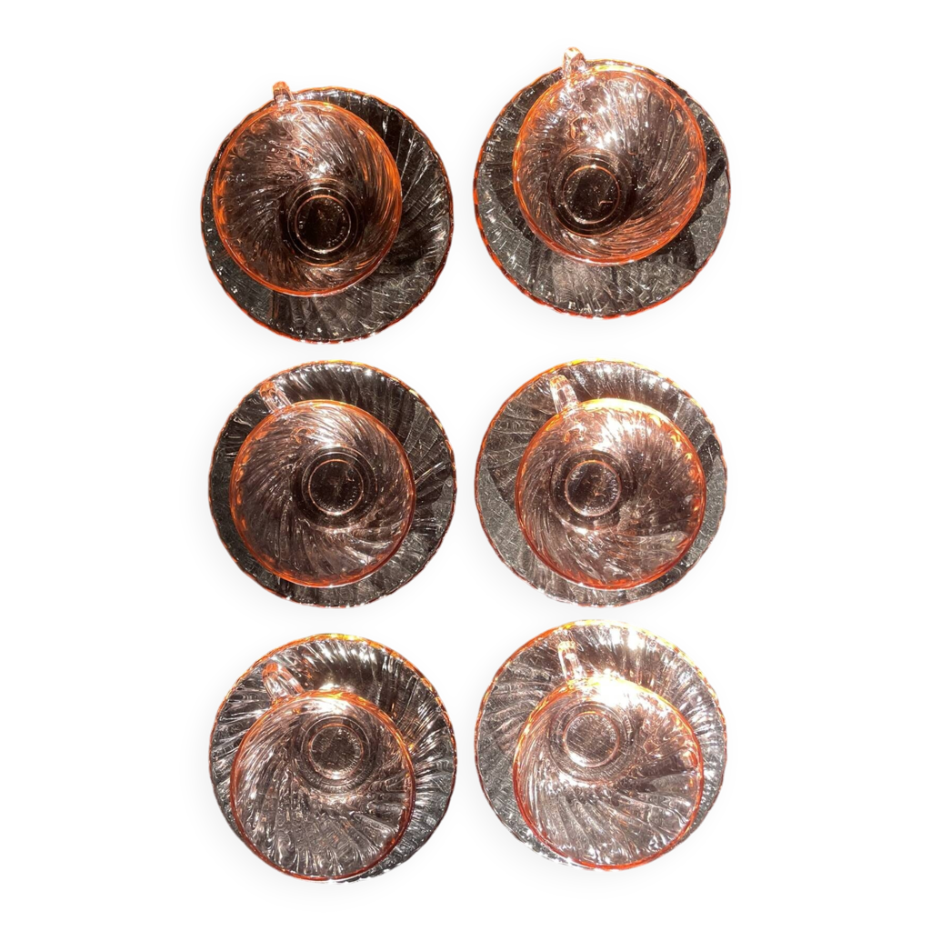 Lot De 6 Tasses à Café Et Soucoupes Arcoroc Rosaline – Rose, Neuves En Boîte