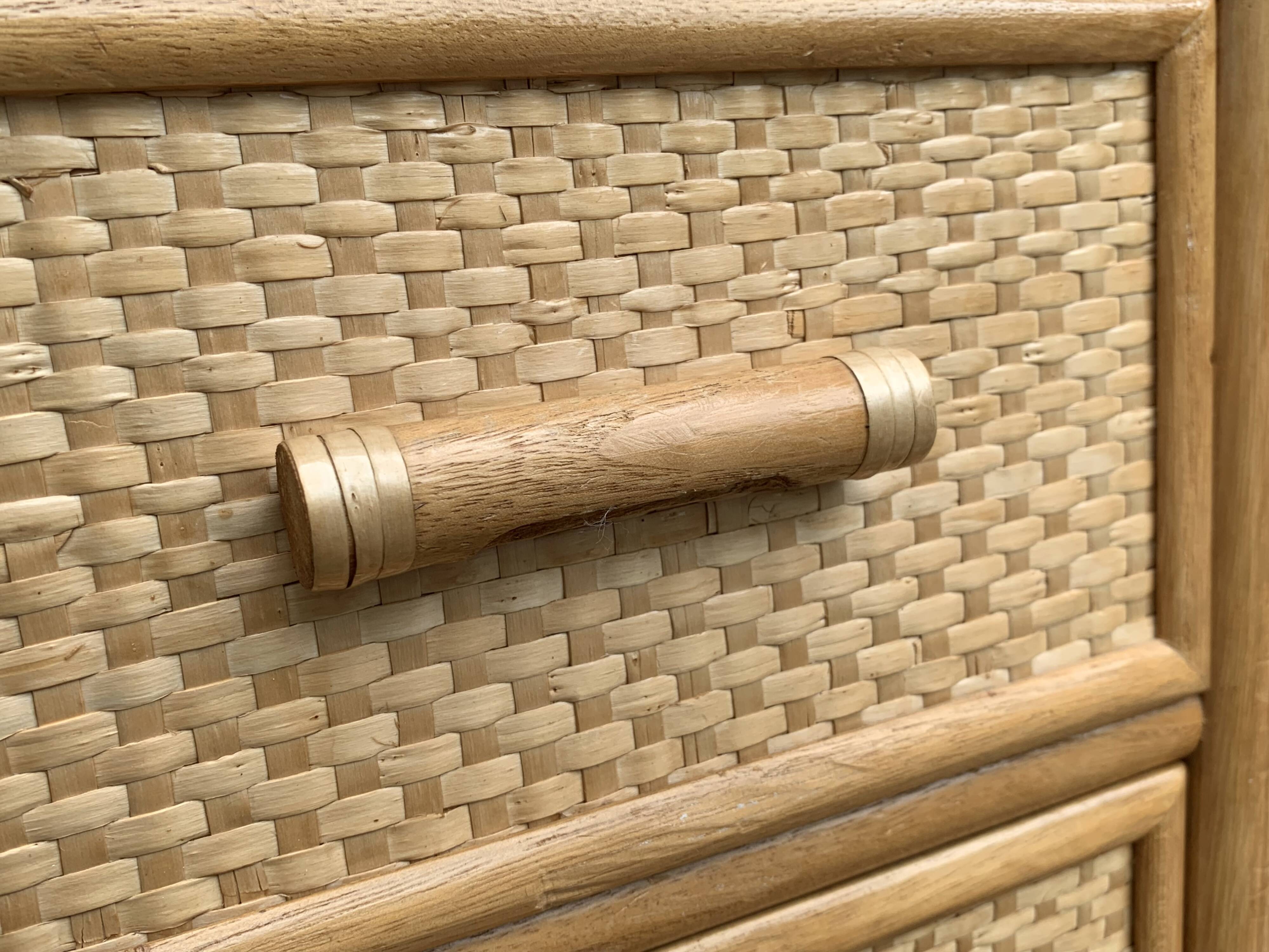 Rattan and woven wicker chest of drawers and mirror, 1970