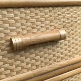 Rattan and woven wicker chest of drawers and mirror, 1970