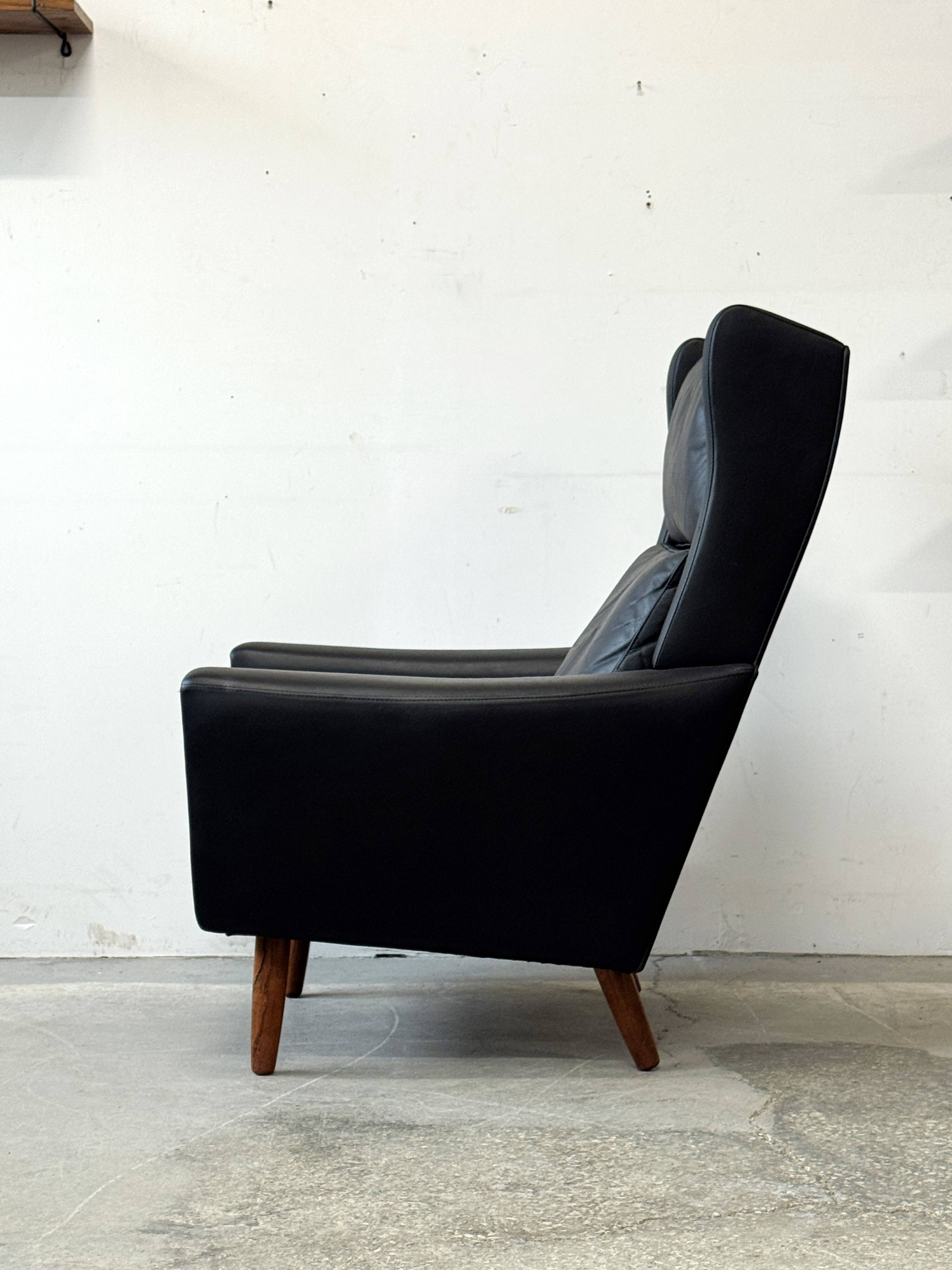 Leather Wingback Chair, Denmark 1970s, Vintage, Mid-C Modern