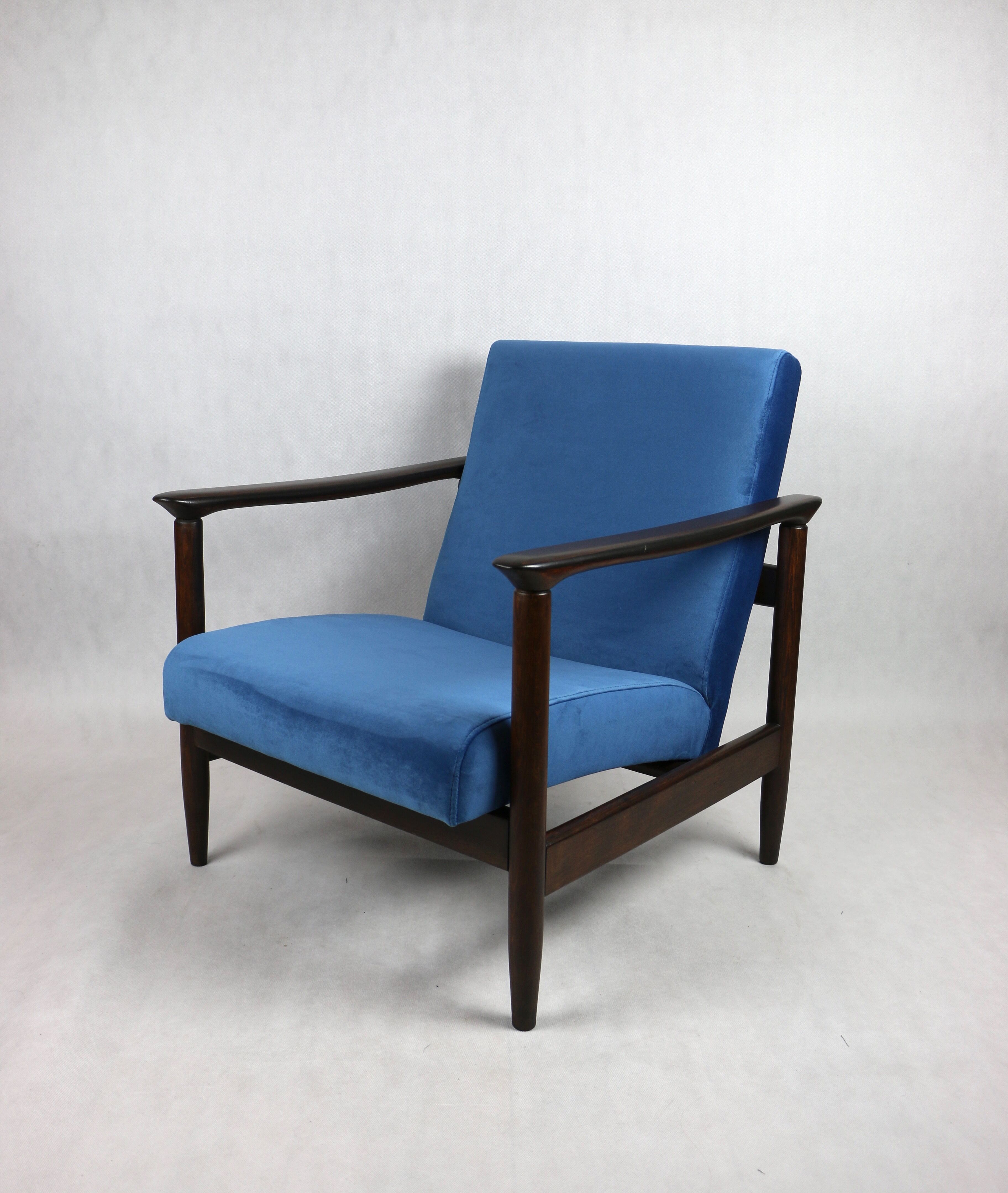 Blue marine velvet gfm-142 armchair by Edmund Homa, 1970s, ocean