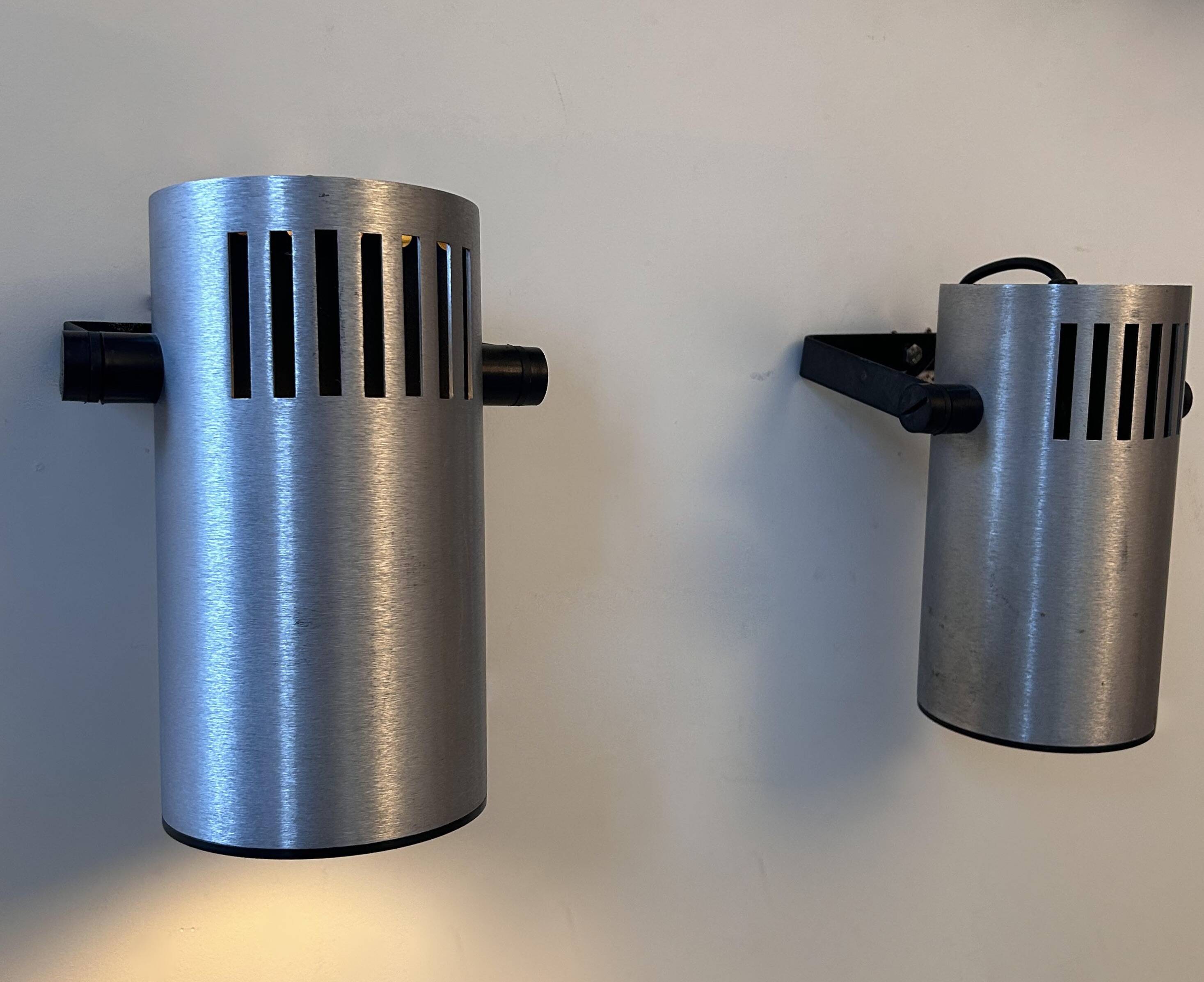 Pair of adjustable wall lights, brushed metal, France 1970