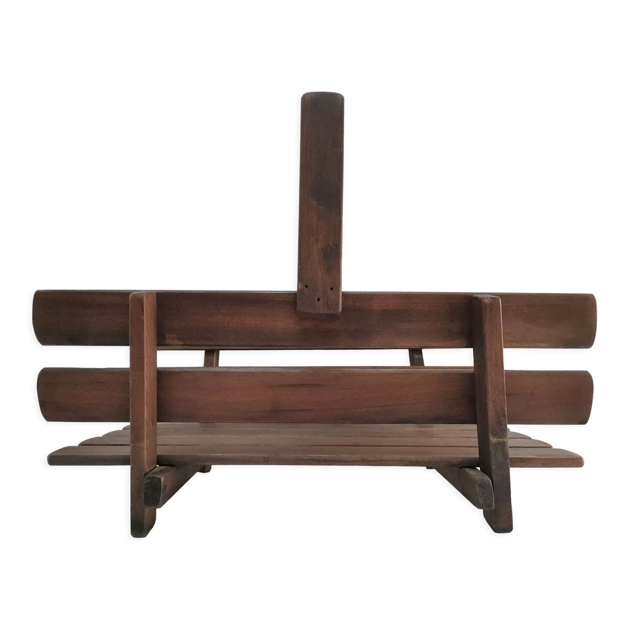 Solid wood log basket with vintage slats