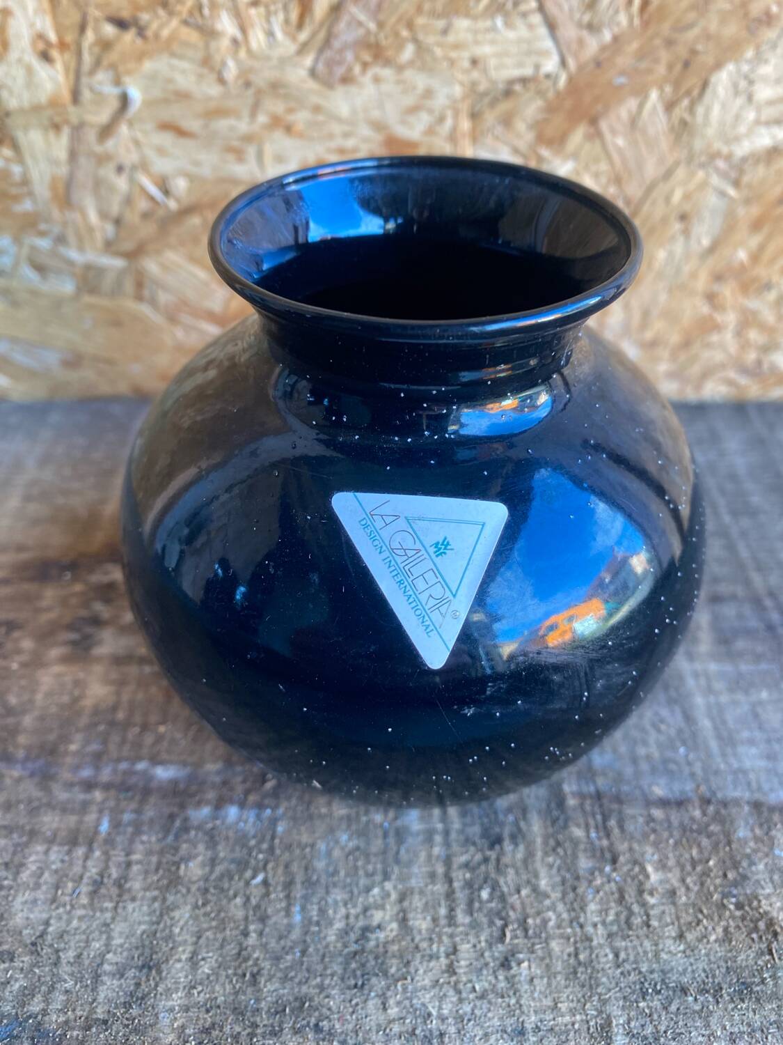 Vintage Black Inlaid Glass Vase International Design LA GALLERIA