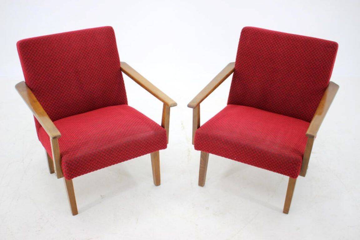 Pair of 1960s Mid-Century Modern Beech Armchairs from Czechoslovakia