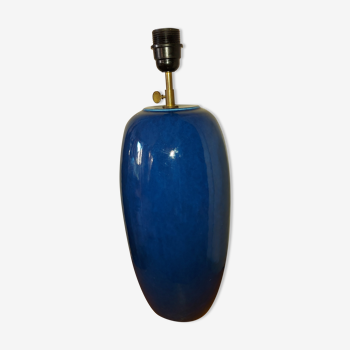 Pied de lampe en céramique bleu cobalt , Molin, Charolles