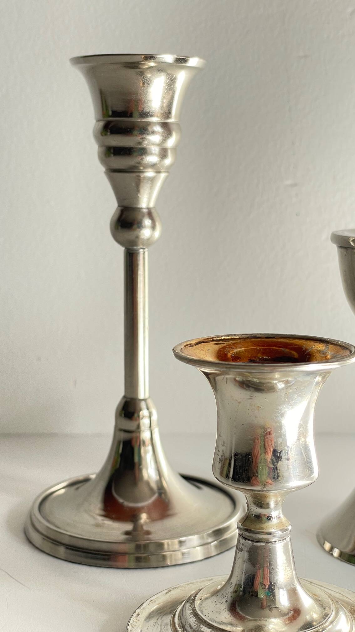 Vintage chrome metal candle holders