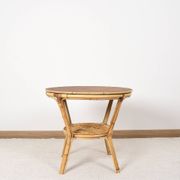 Old round rattan table, vintage from the 70s - 80s. Small table, or side table.