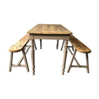 Farm table and two benches
