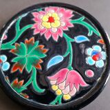 Pair of Longwy flower bottle underwear on black background. Rare