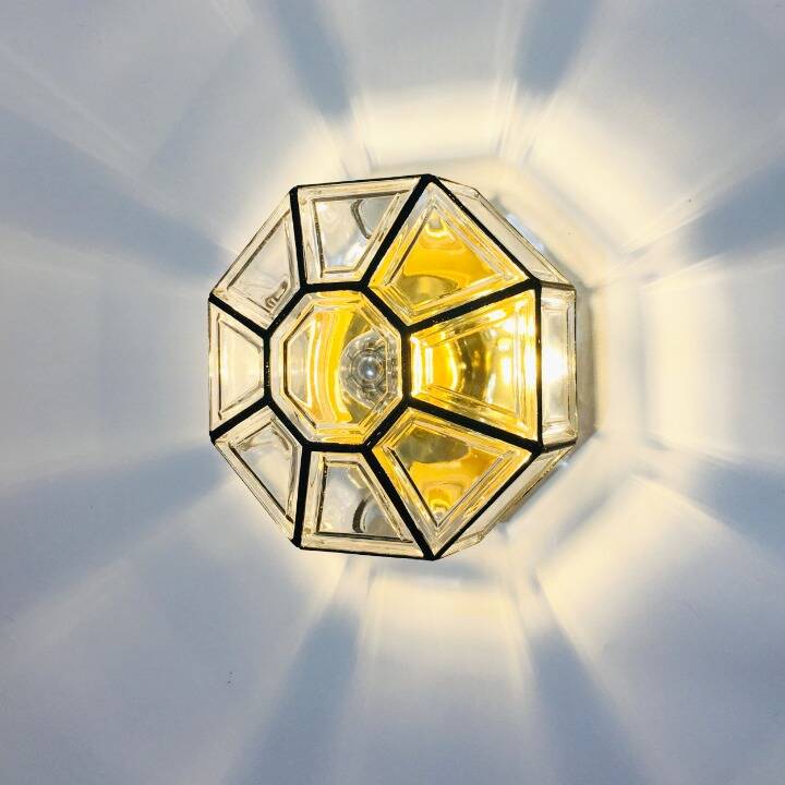 Mid-Century Glass & Iron Flush Mount/Ceiling Light from Limburg, Germany, 1960s