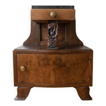 Table de chevet Art Déco en bois et marbre