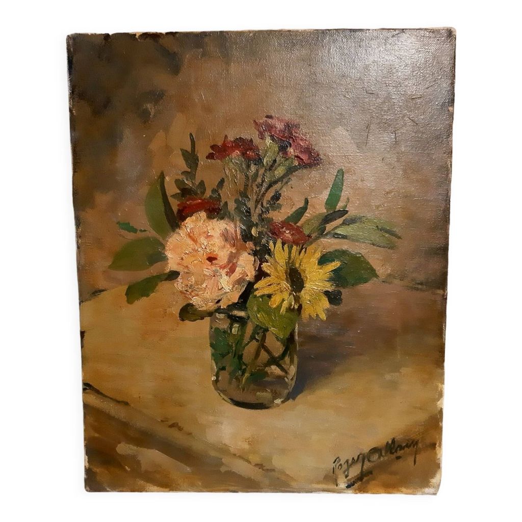 Tableau bouquet de fleurs huile sur toile | Selency