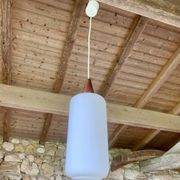 Scandinavian Pendant Lamp in Teak and Opaline, Circa 60´s