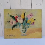 Oil on cardboard Tulips and Forget-me-nots Latallerie-beurier